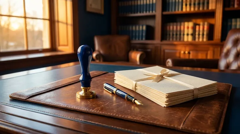Embossing seal, pen and documents on a desk, Utah DOPL