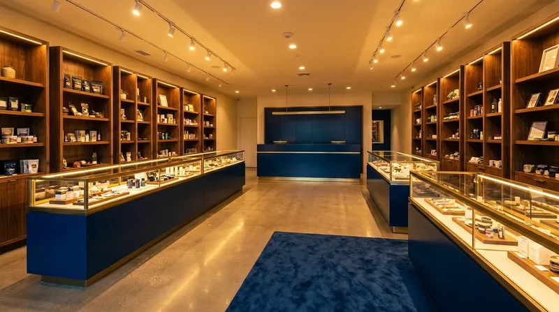 Licensed retail interior with glass display cases, Utah Medical Cannabis Business Licenses